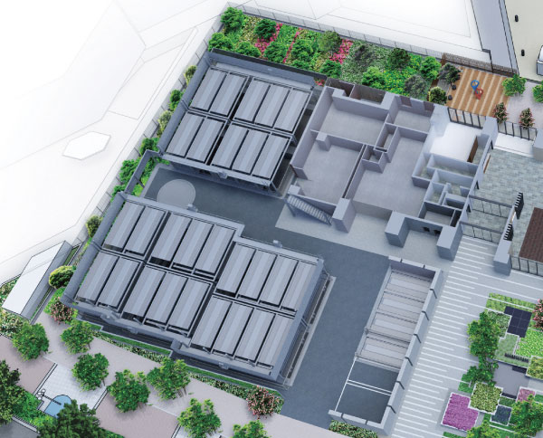 Common utility.  [Parking Lot] Parking number 129 units, Even when crowded with walking car isolation, Peace of mind ・ It is a comfortable parking space (Rendering overhead view)