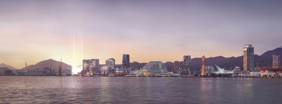 Late Nazumu Kobe Harborland, Overlooking the harbor land direction than beauty (local peripheral breathtaking. CG synthesizing the band of light or the like to local. In fact a slightly different)