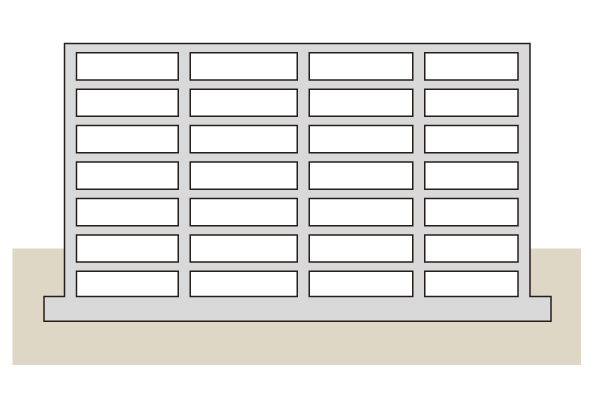 Building structure.  [Direct foundation structure] For the ground of the property is that there is strong support layer at a relatively shallow, Support a well-balanced load due to the load or an earthquake or the like of the building as a whole basis, Direct basis (solid foundation, Some independent foundation) structure has been adopted (conceptual diagram)