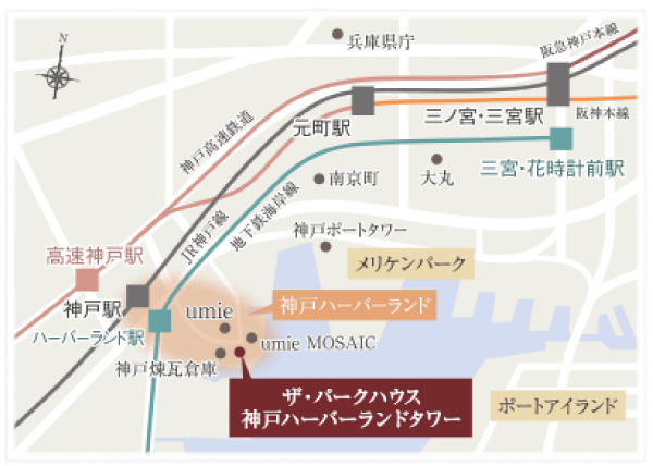 Surrounding environment. Kobe Harborland the surrounding area conceptual diagram
