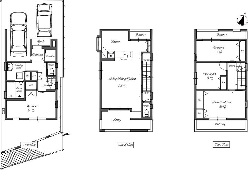 Floor plan. 49,800,000 yen, 4LDK, Land area 87.77 sq m , Building area 124.17 sq m car park two ・ 4LDK
