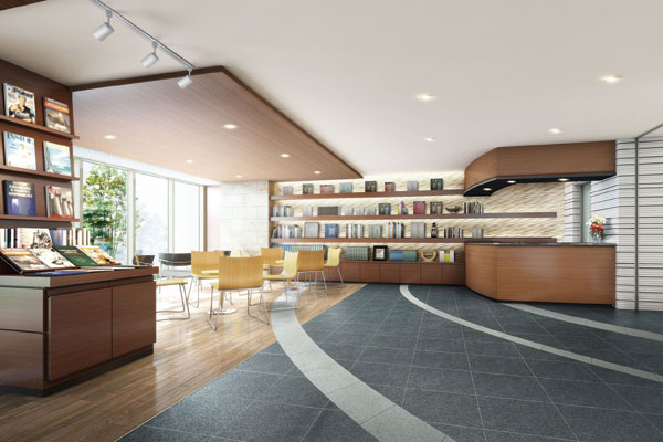Shared facilities.  [Cafe library] And leisurely sitting on the sofa, Beginning magazines of various types of books, You can read the newspaper. Taste the freshly brewed coffee in a cafe corner, Healed in the moisture of the Green Garden, Spend moments of relaxation, Is a place, such as the home of the second living room (Rendering) ※ Use of a cafe library, The lending of books, There is a convention based on limit