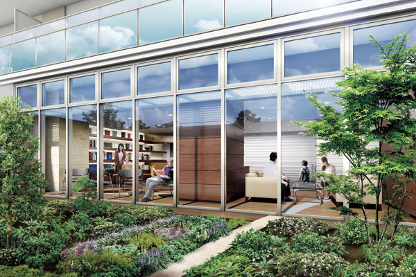 Buildings and facilities. And leisurely sitting on the sofa, Beginning magazines of various types of books, You can read the newspaper. Taste the freshly brewed coffee in a cafe corner, Healed in the moisture of the Green Garden, Spend moments of relaxation, It is a place, such as the home of the second living room (cafe library ・ Green Garden Rendering) ※ Use of a cafe library, The lending of books, There is a convention based on limit