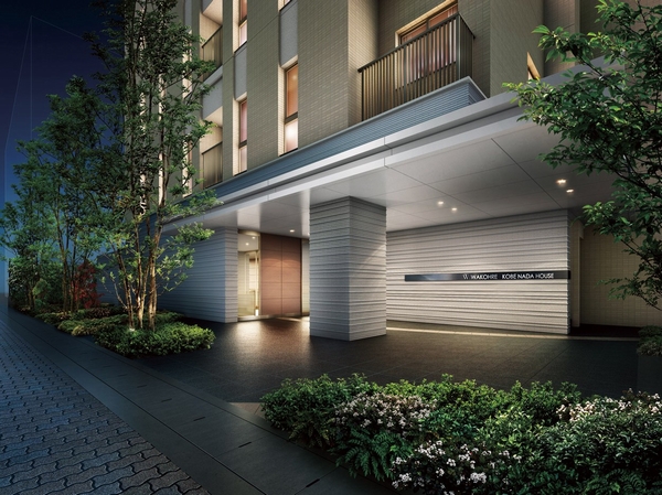 Entrance is guided to <entrance approach> Green Promenade, Produce a sense of quality in the border tiles of stoneware with a texture. Providing a sharp eaves is to approach the front, It is magnificent full of space (Rendering)