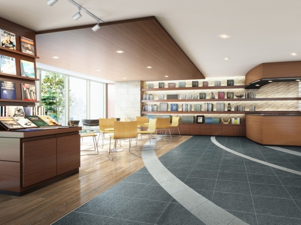 <Cafe library> Aoyama Book Center has produced the book selection. In the drink corner you can taste the freshly brewed coffee (Rendering. Drink corner Unimat life is produced)