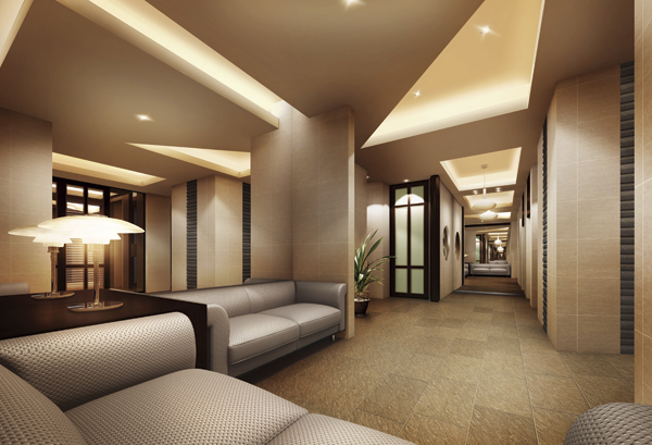 Buildings and facilities. Using high-quality materials to the floor or wall, Entrance Hall, which was coordinated with the color tone of the light beige. Taste to deepen the relaxation, Quaint indirect lighting, Yingbin is a space in which elaborate various tastes in production, such as chat sofa (Entrance Hall Rendering)