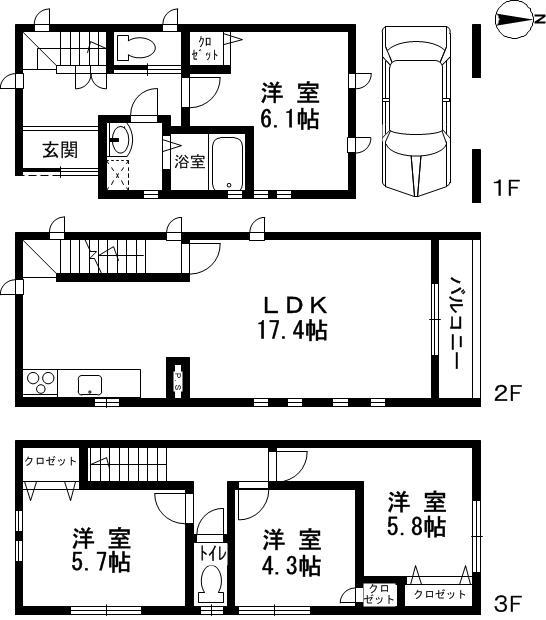 Floor plan. 42,800,000 yen, 4LDK, Land area 43.68 sq m , Building area 103.05 sq m