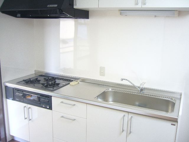 Kitchen. Wide clean system kitchen cooking space