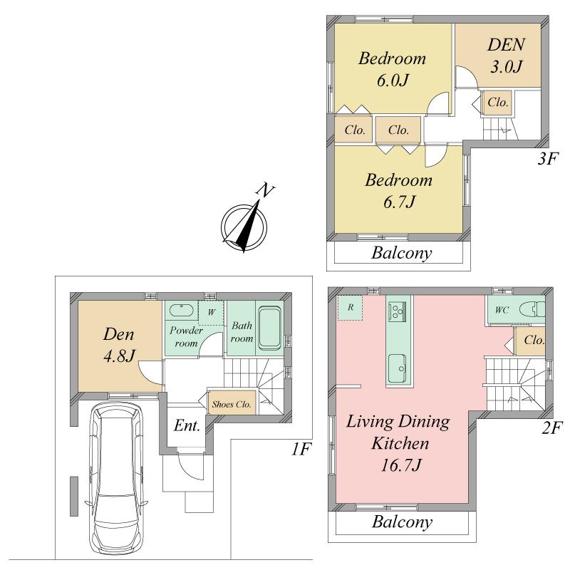 Floor plan. 31,800,000 yen, 2LDK + 2S (storeroom), Land area 65.8 sq m , Building area 100.83 sq m   ■ Land area: 56.80 sq m  ■ Building area (including parking part about 11.54 sq m) 100.83 sq m