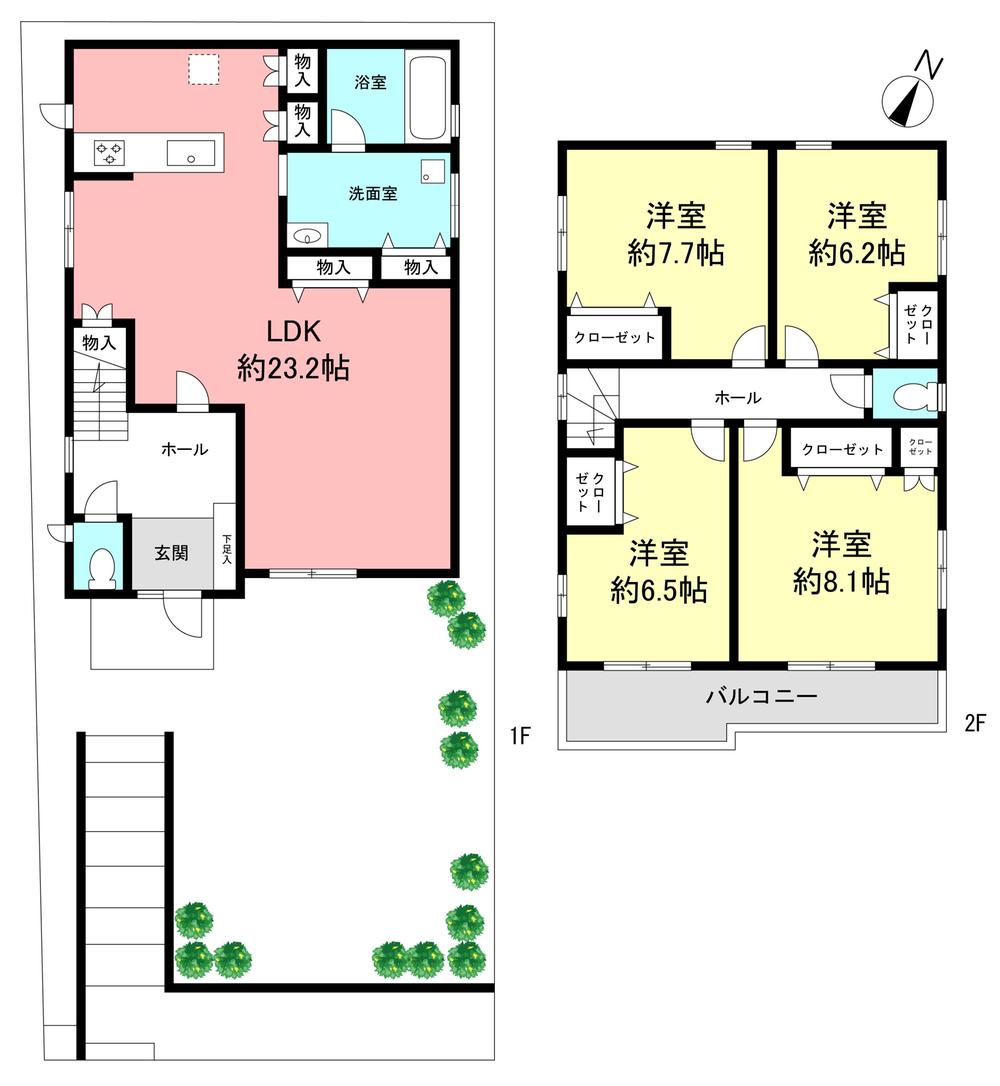Floor plan. 60,800,000 yen, 4LDK, Land area 139.14 sq m , There is a large garden in the building area 153.19 sq m south.