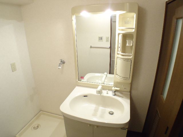 Washroom. Convenient shampoo dresser washbasin nozzle expands and contracts
