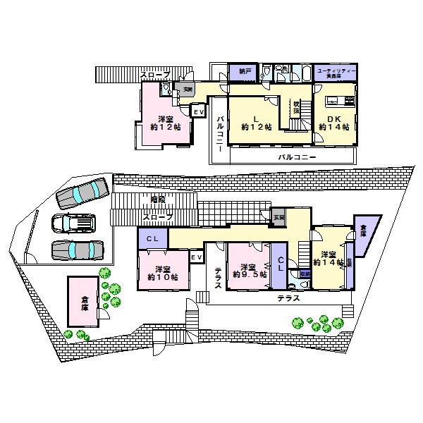 Floor plan. 59,800,000 yen, 4LDK + S (storeroom), Land area 496.16 sq m , Building extension to the building area 233.3 sq m, 2006, Interior and exterior full renovation!