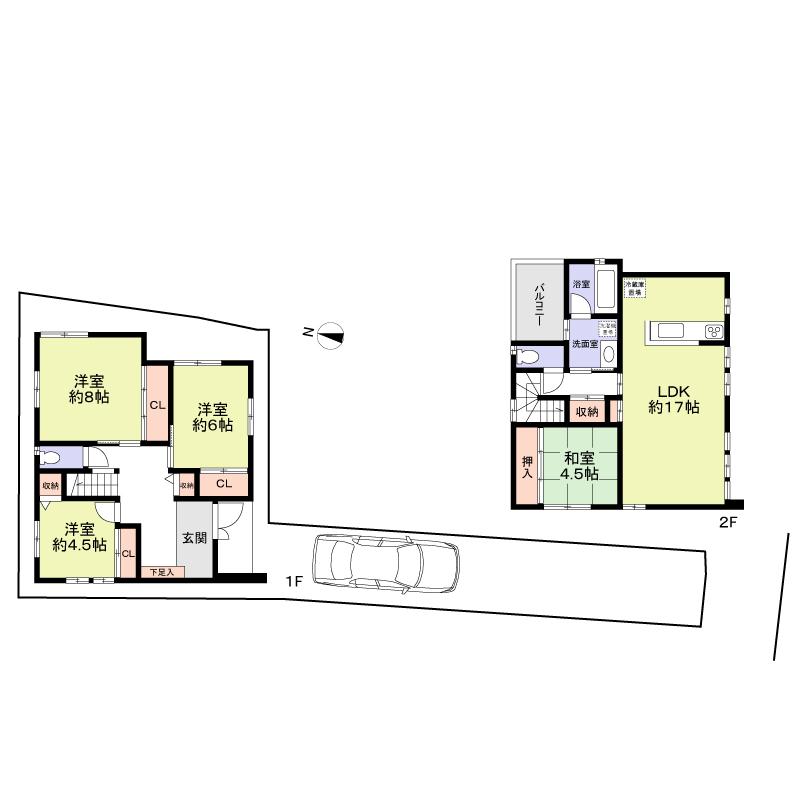Floor plan. 54,800,000 yen, 4LDK, Land area 114.53 sq m , Building area 104.49 sq m   ■ Building area 104.49 sq m