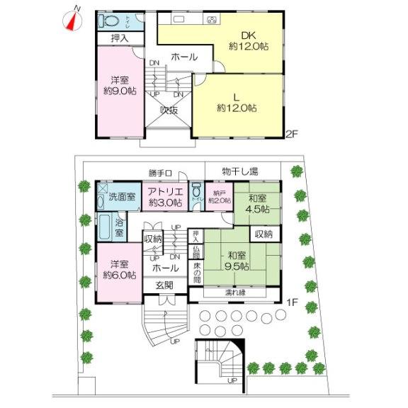 Floor plan. 34,800,000 yen, 4LDK + S (storeroom), Land area 184.84 sq m , Building area 140.35 sq m 4SLDK + atelier, South to 4 rooms Available