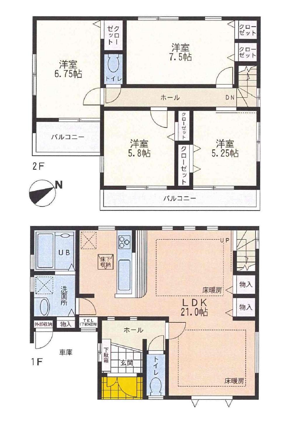 Floor plan. 34,800,000 yen, 4LDK, Land area 105.95 sq m , Building area 109.21 sq m