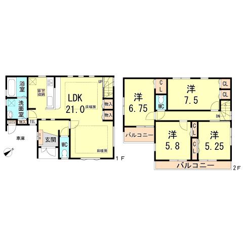 Floor plan. 34,800,000 yen, 4LDK, Land area 105.95 sq m , Building area 109.21 sq m
