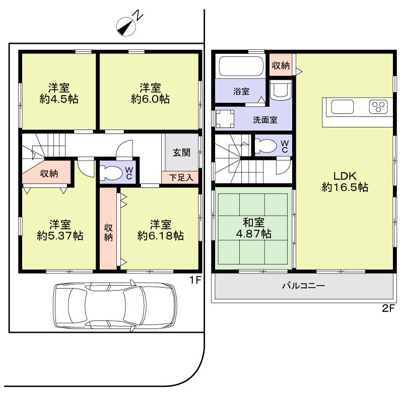 Floor plan. 42,800,000 yen, 5LDK, Land area 67.31 sq m , Building area 93.56 sq m