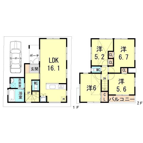 Floor plan. 30.5 million yen, 4LDK, Land area 72.83 sq m , Building area 88 sq m