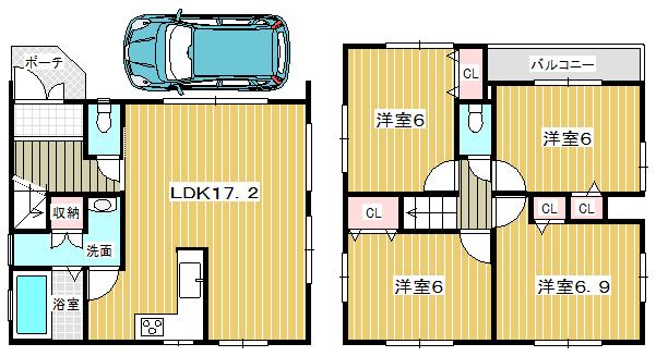 Floor plan. 29,800,000 yen, 4LDK, Land area 69.27 sq m , Building area 97.41 sq m