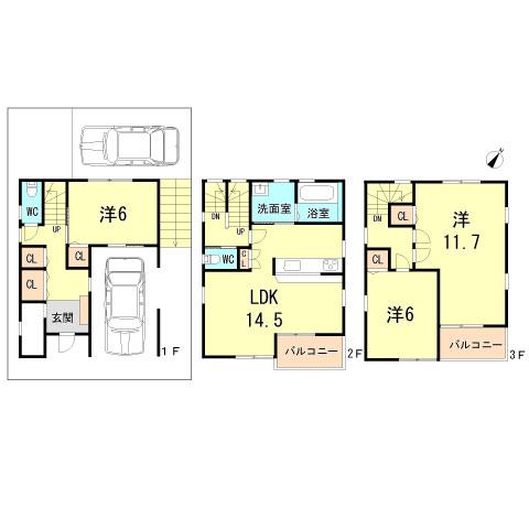 Floor plan. 30,800,000 yen, 3LDK, Land area 76 sq m , Building area 96.79 sq m