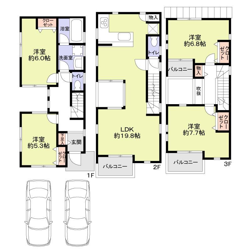 Floor plan. 29,800,000 yen, 4LDK, Land area 84.26 sq m , Building area 107.1 sq m