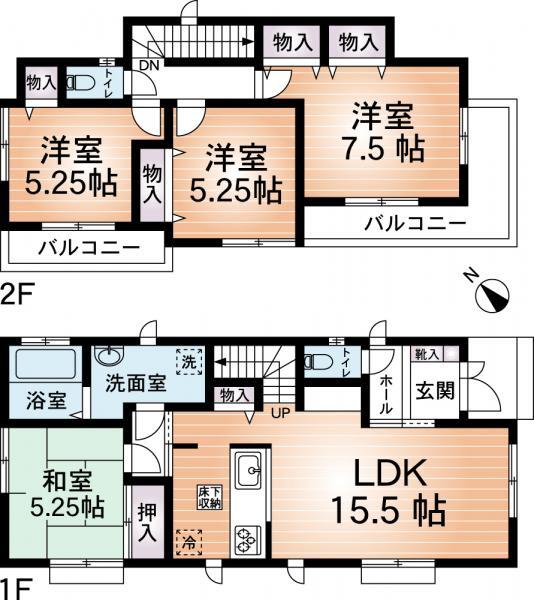 Floor plan. 16.8 million yen, 4LDK, Land area 160.14 sq m , 4LDK of building area 93.56 sq m counter kitchen!