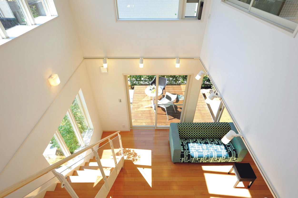 Building plan example (introspection photo). Along with the blow of living, Wooden deck is not followed by more open space. Steel staircase that was the side panel to the transparent acrylic also us to enhance the design of (99 Nos land building plan example) building price 21 million yen, Building area 111.57 sq m