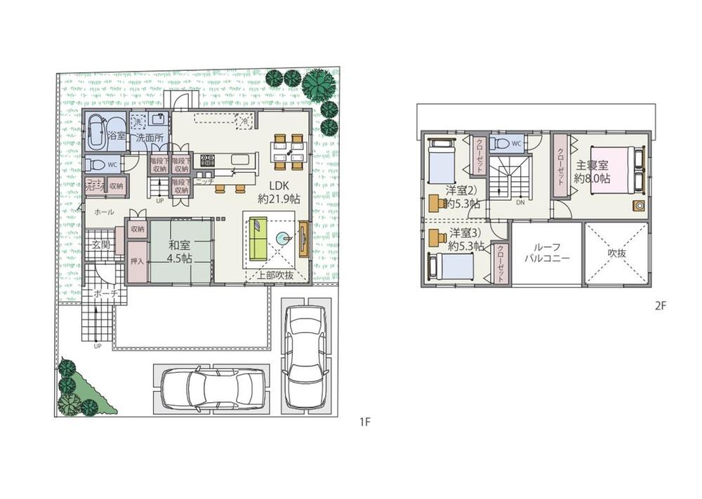 Building plan example (floor plan). Already chosen to 120 pairs in Kozudai, Of external heat insulation house "Kurumu". 