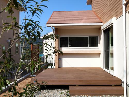 Garden. 3-7-7 No. land in (December 2013) shooting wide garden is a large wooden deck. Since wood fence is provided so as to block the line of sight from the road, It is likely to be used as a little outdoor living.