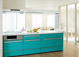 Kitchen.  [Example of construction] kitchen Adopt a "Richelle" of LIXIL in the atelier Hills Rokko Roh hand.  You can cook while enjoying the family conversation face-to-face kitchen adopted.  The color you can choose the color of your choice. 