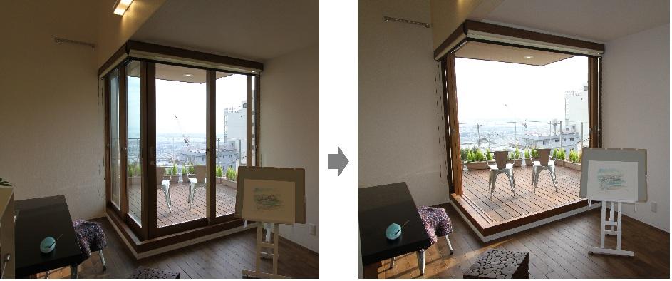 Other Equipment. Opening to the sea deck, Adopt a wooden sash. It was to realize a large open space.