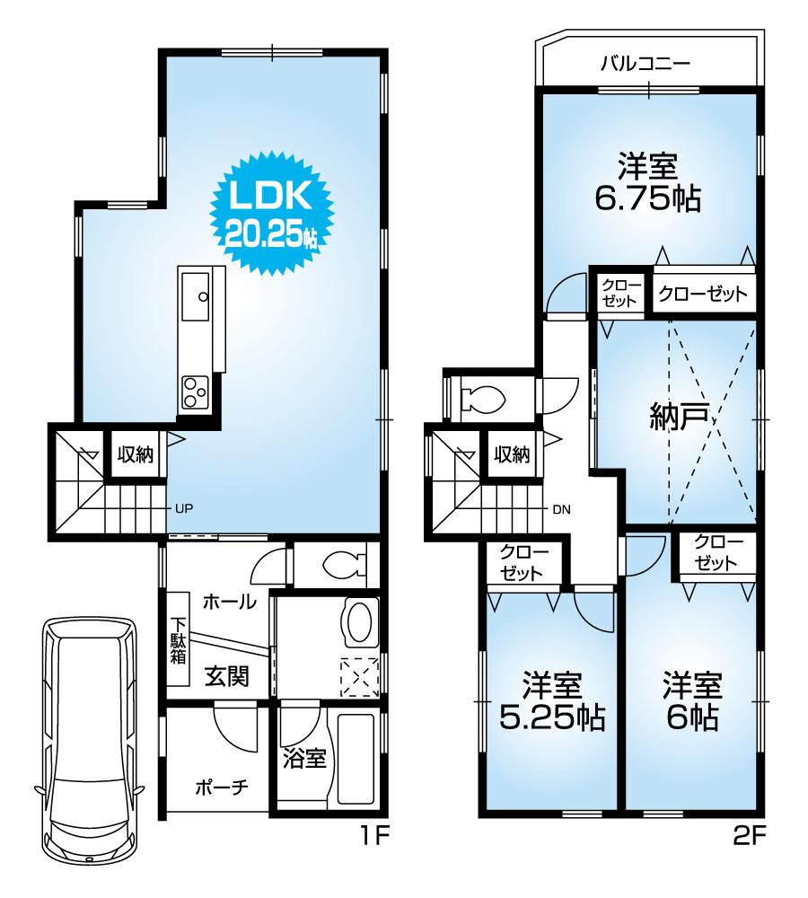 Floor plan. 56,300,000 yen, 4LDK, Land area 95.79 sq m , Building area 99.97 sq m spacious LDK20.25 Pledge 4LDK with loft! Each room housed Yes!