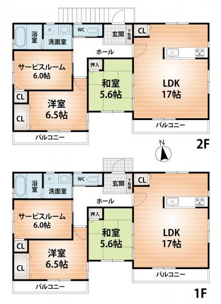 Floor plan. 60 million yen, 6LLDDKK, Land area 135.2 sq m , Building area 153.08 sq m