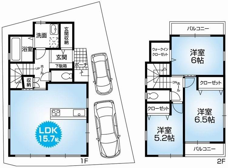 Floor plan. 22,800,000 yen, 3LDK, Land area 122 sq m , Building area 85.08 sq m Mato (3LDK). Carport with two newly built one detached. Yang This good at MinamiMuko. A quiet residential area.