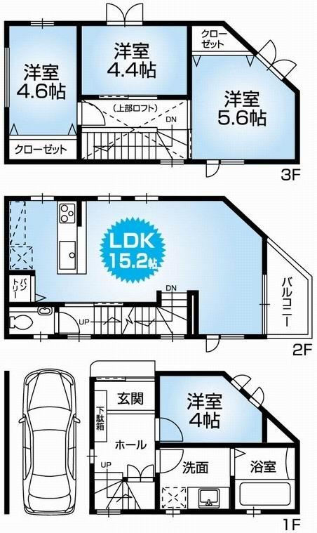 Floor plan. 26,800,000 yen, 4LDK, Land area 47.9 sq m , Building area 96.22 sq m Mato (4LDK) newly built one detached houses with car port.