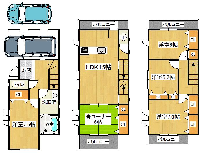 Floor plan. 31,800,000 yen, 5LDK, Land area 94.17 sq m , Building area 132.48 sq m Ken'nobe 132.48 sq m (including the garage part 12.42 sq m)