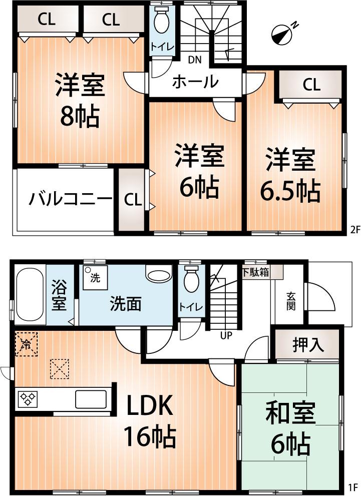 Floor plan. (Building 2), Price 20.8 million yen, 4LDK, Land area 206.07 sq m , Building area 104.33 sq m