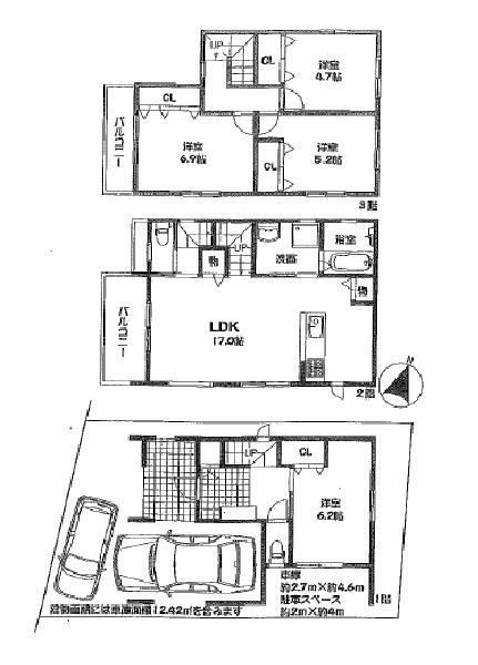 Floor plan. 25,800,000 yen, 4LDK, Land area 78.67 sq m , Parking 2 cars allowed in the building area 117.48 sq m 4LDK!