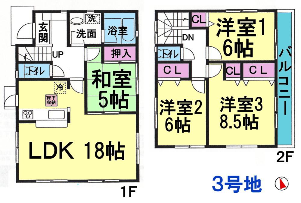 Floor plan. (3 Building), Price 22,800,000 yen, 4LDK, Land area 131.42 sq m , Building area 99.63 sq m