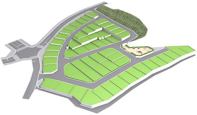 The entire compartment Figure. Exhilaration of high Town design overlooking the flow of the river. It established a JunKazu Tsueno under park in the Town. Front road ensure the width 6m (the entire section view)