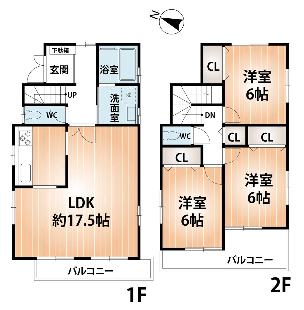 Floor plan. (A No. land), Price 35,900,000 yen, 3LDK, Land area 79.83 sq m , Building area 91.63 sq m