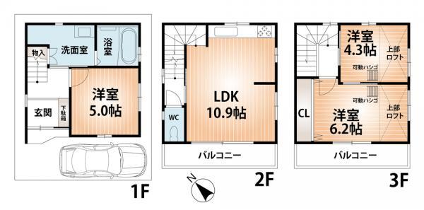 Floor plan. 24.5 million yen, 3LDK, Land area 39.89 sq m , Building area 68.5 sq m