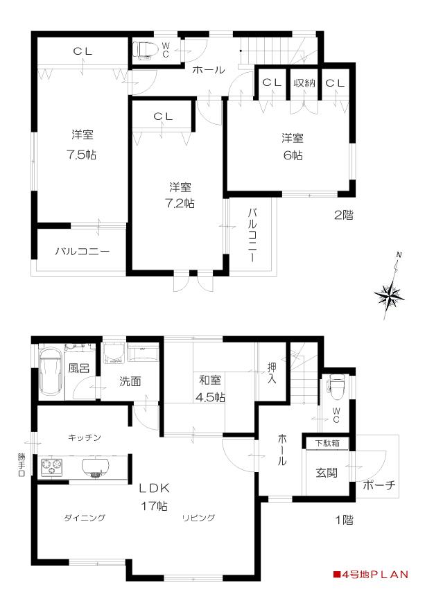 Floor plan. 35,800,000 yen, 4LDK, Land area 132.62 sq m , Building area 100.84 sq m ◆ There are housed in each room, The main bedroom has a walk-in closet!
