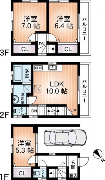 Floor plan. 23.8 million yen, 3LDK, Land area 39.79 sq m , Building area 83.53 sq m