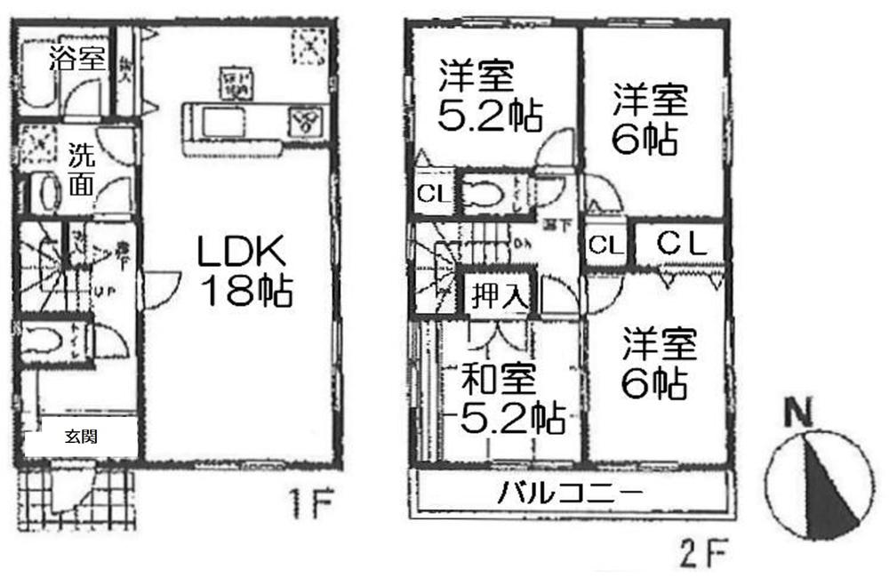 Floor plan. (Building 2), Price 34,800,000 yen, 4LDK, Land area 111.63 sq m , Building area 94.76 sq m