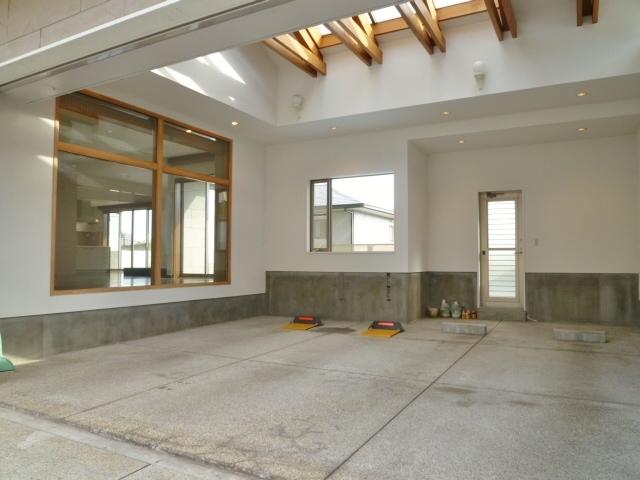 Parking lot. Electric shutter with garage