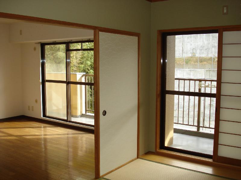 Living and room. Overlooking the living room from the Japanese-style room