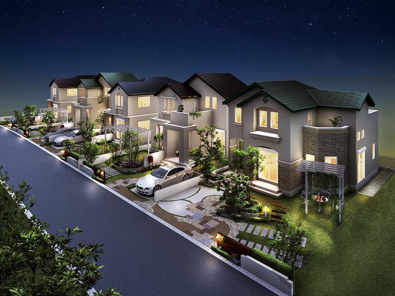 Building plan example (Perth ・ appearance). Cityscape Rendering (Night)