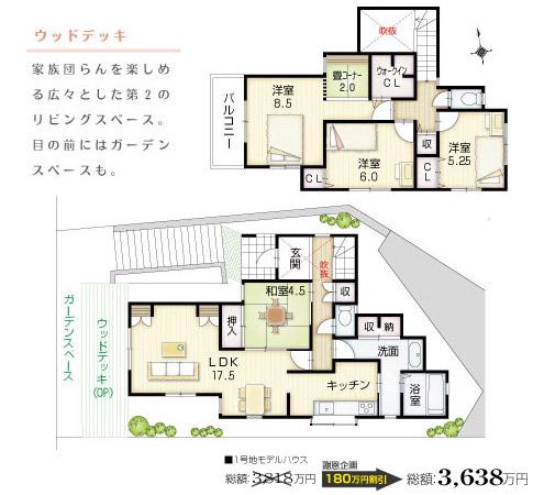 Floor plan. ( [No. 1 destination]  Model house), Price 36,380,000 yen, 4LDK, Land area 163.05 sq m , Building area 109.3 sq m