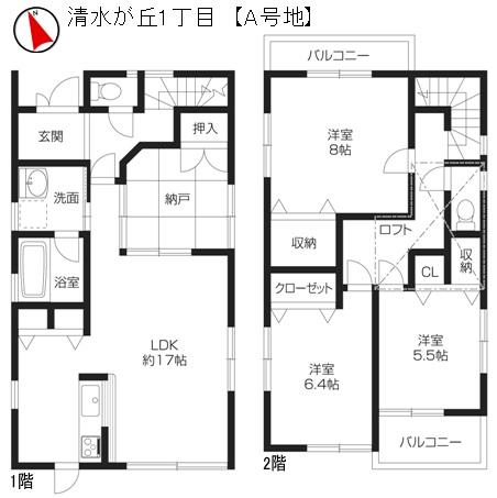 Floor plan. 26,800,000 yen, 3LDK + S (storeroom), Land area 110.31 sq m , Building area 100.44 sq m A No. land 3SLDK parking 2 cars